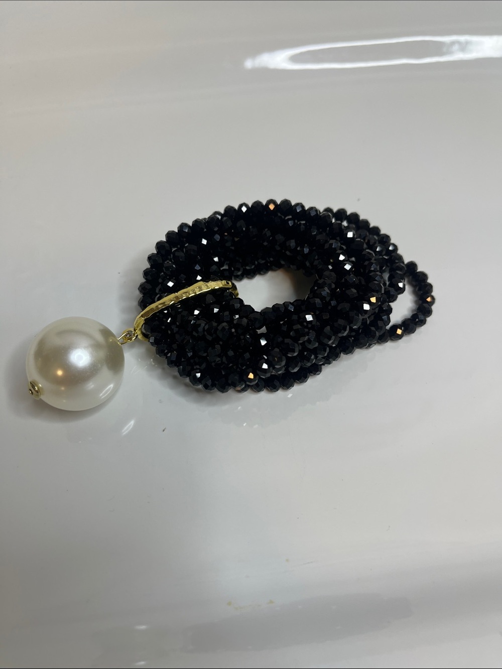 Gold & Black Pearl Charm Beaded Women's Bracelet